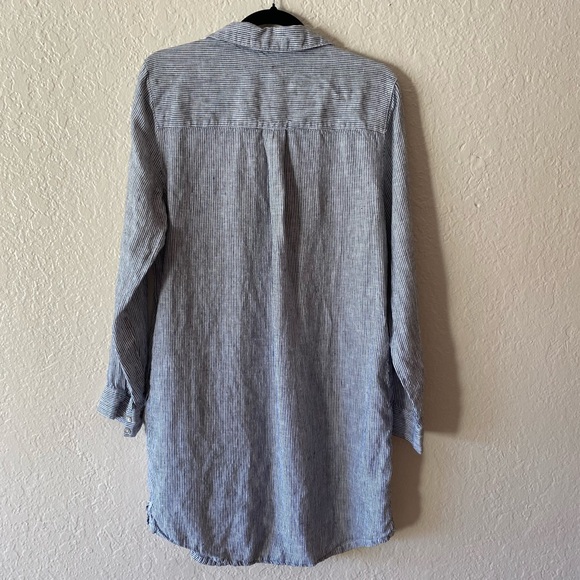 Tahari Long Striped Button Down Linen Beach Shirt Size M Pockets Dress Vacation - Picture 2 of 8